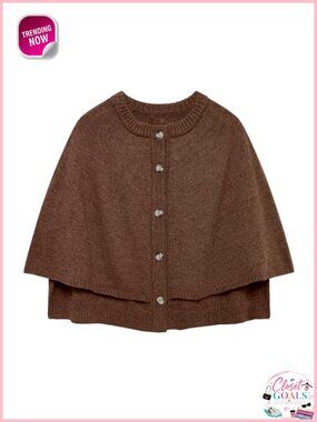 Cropped Shawl Cardigan Button Down Knit Cape Sweater